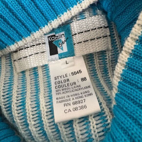 Kazlin Ski Blue Knit Sweater Size Large Wool Blend Colorful Style Winter - Picture 8 of 12